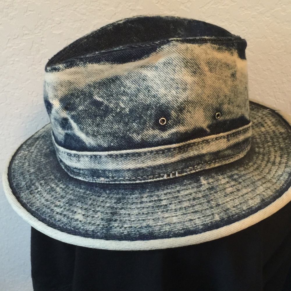Womens Faded Distressed Denim Fedora Hat M USA